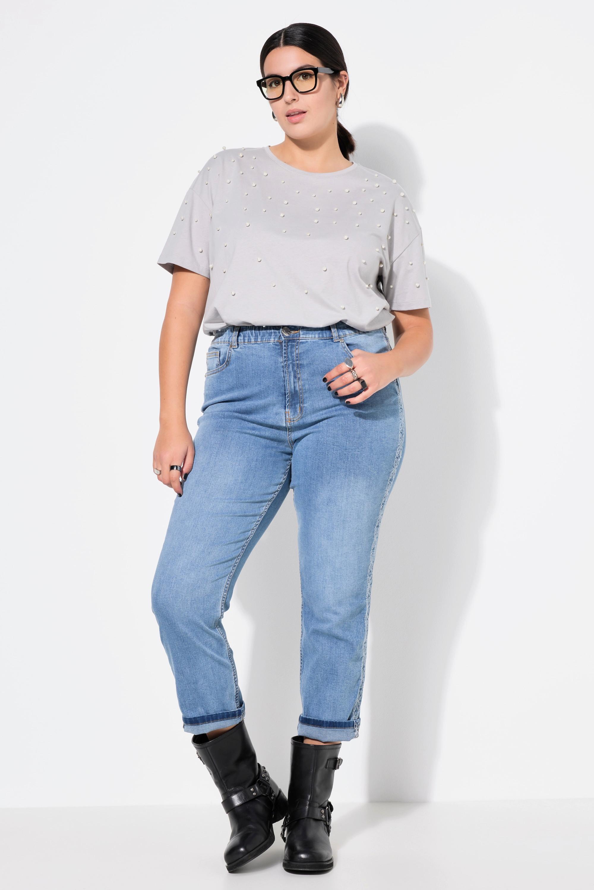 Studio Untold  Mom-Jeans, seitliche Stickereiborte, 5-Pocket 