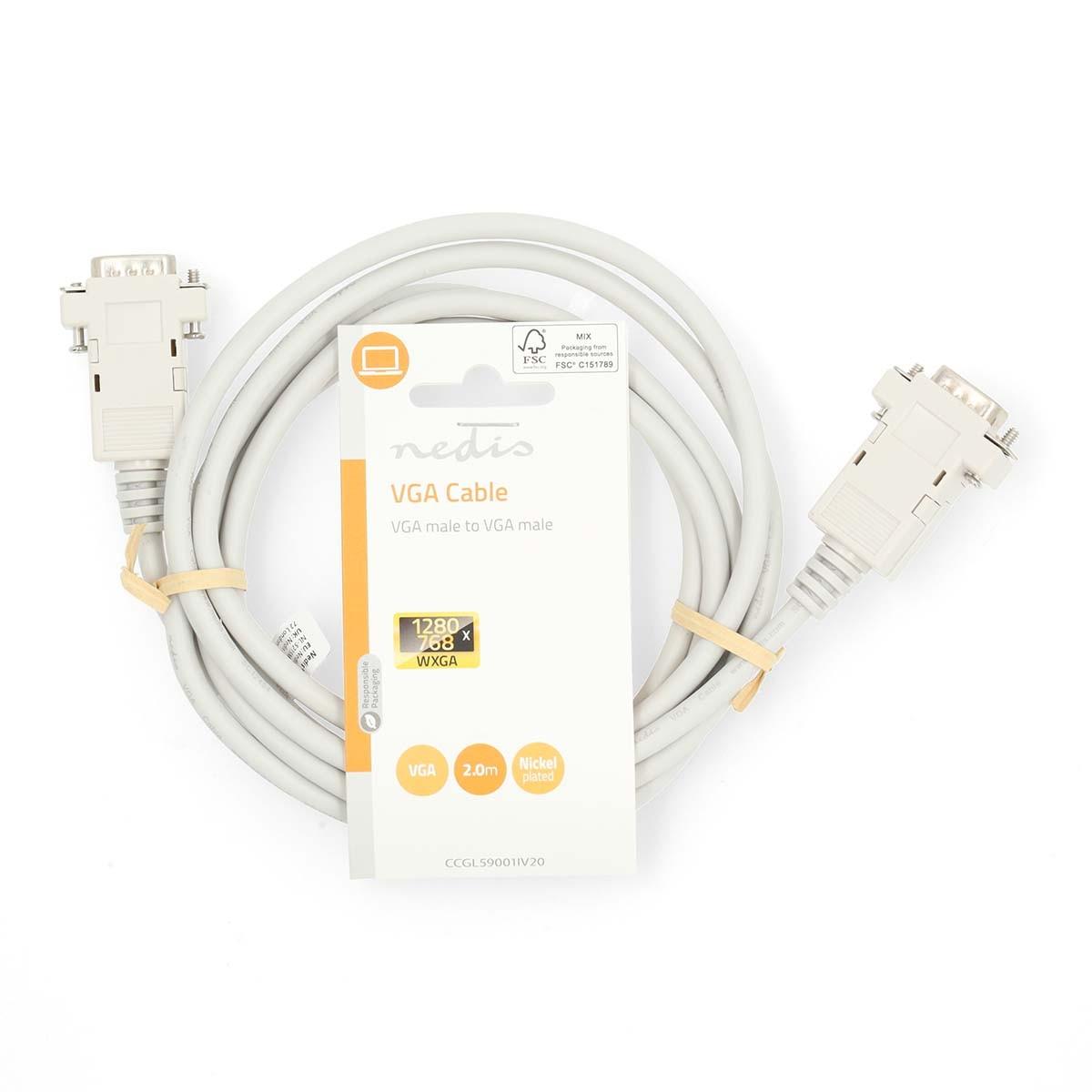 Nedis  Câble VGA | VGA mâle | VGA mâle | Nickelé | Résolution maximale : 1024x768 | 2,00 m | Rond | ABS | Ivoire | Étiquette 