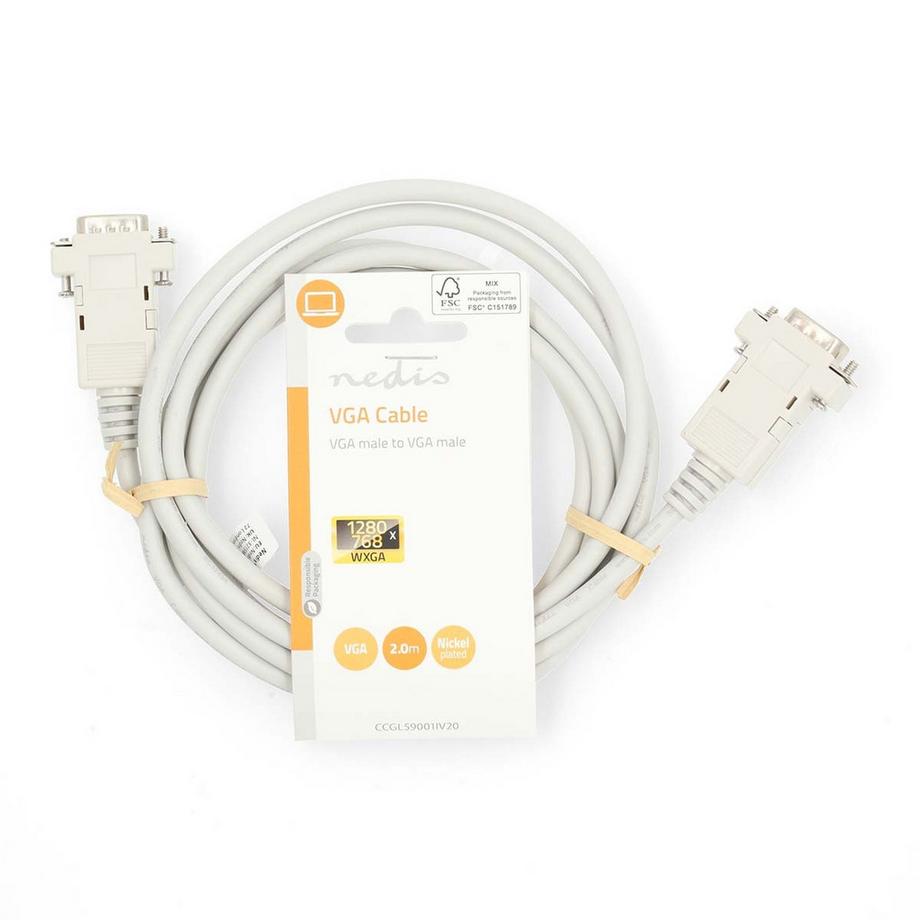 Nedis  Câble VGA | VGA mâle | VGA mâle | Nickelé | Résolution maximale : 1024x768 | 2,00 m | Rond | ABS | Ivoire | Étiquette 