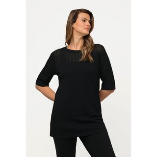 Ulla Popken  Pull oversize à col rond et manches courtes, rayures texturées 