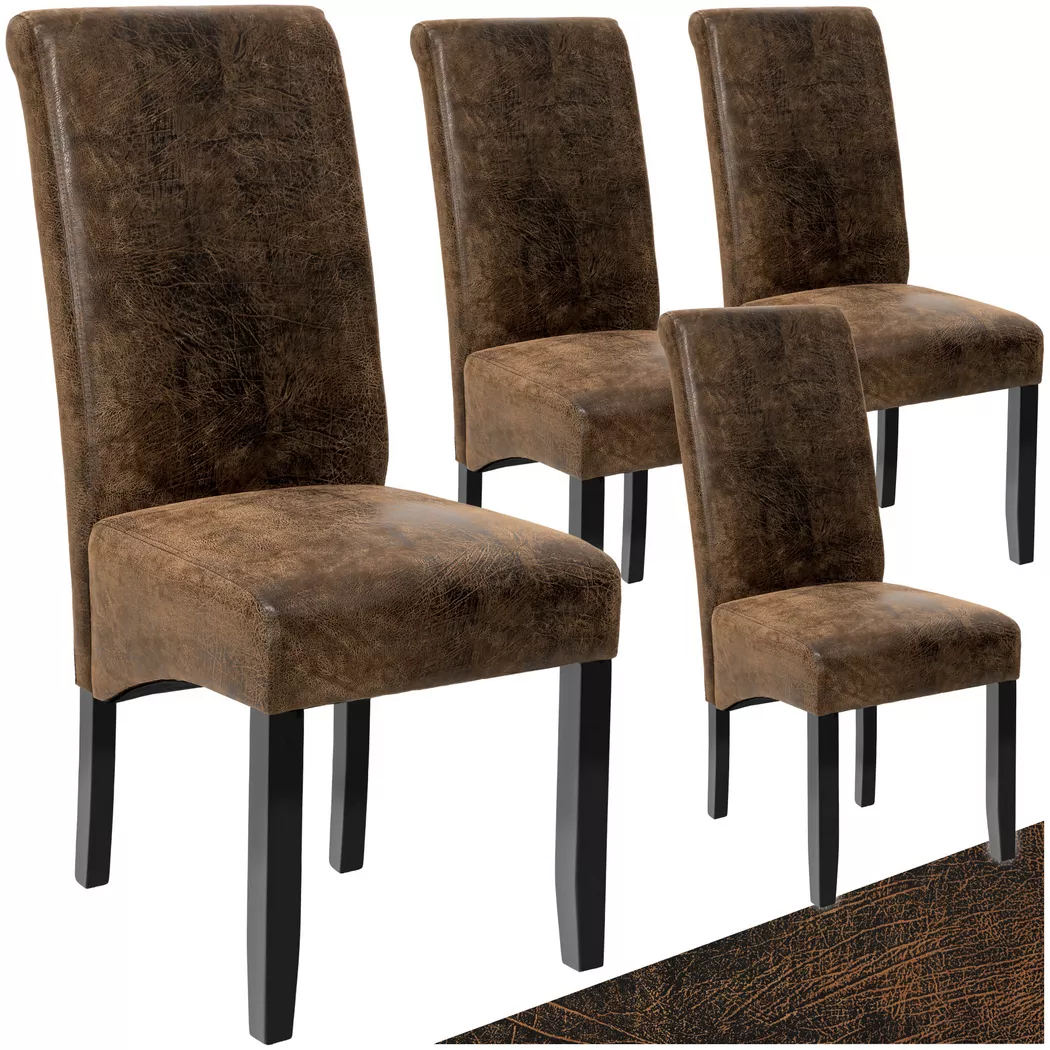 Tectake - Ensemble 4 chaises de salle à manger aspect cuir marron foncé