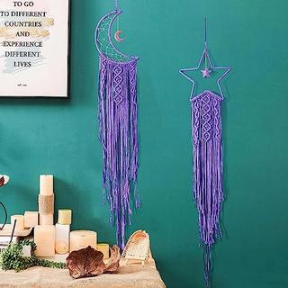 Alopini Attrape-rêves en macramé 2 pièces Suspension murale en macramé Attrape-rêves en forme d'étoile de lune  