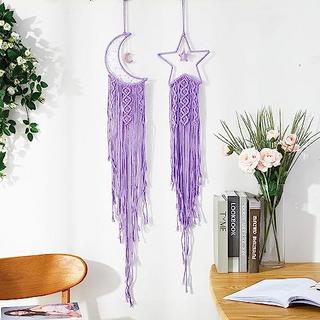 Alopini Attrape-rêves en macramé 2 pièces Suspension murale en macramé Attrape-rêves en forme d'étoile de lune  