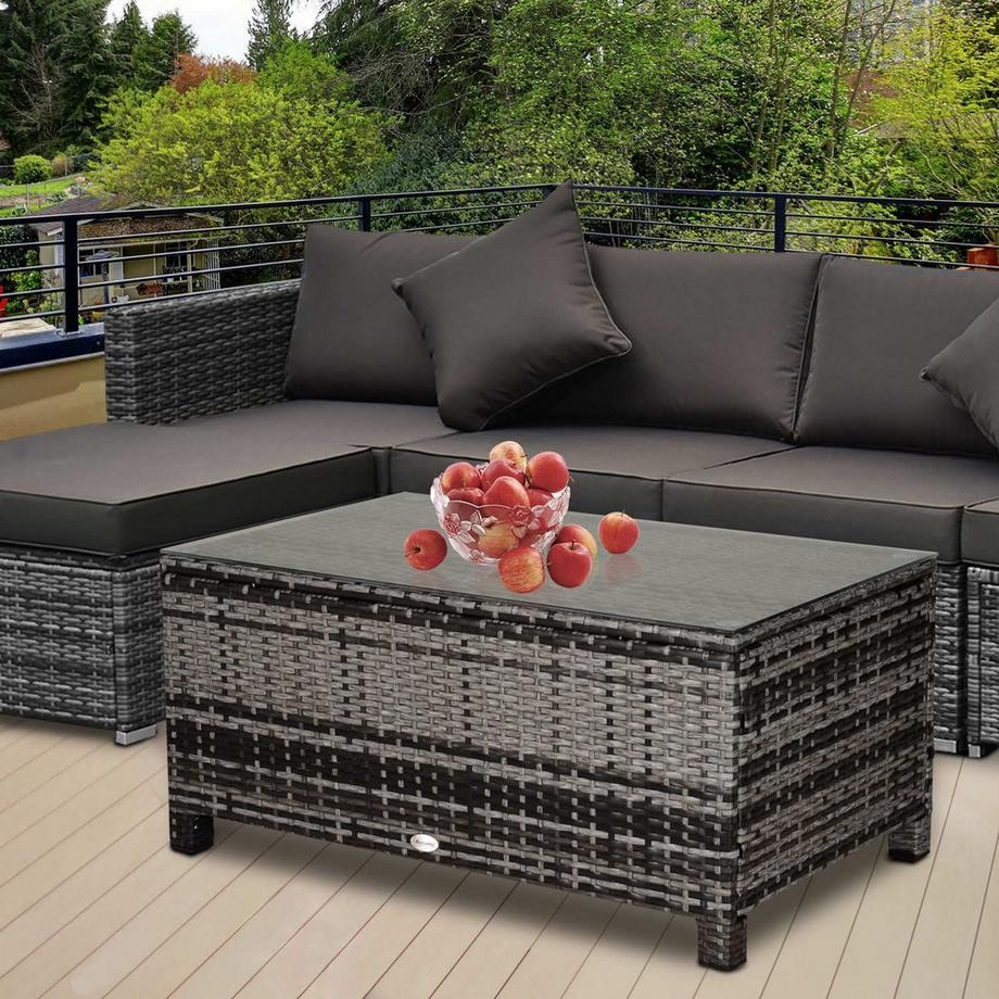 Northio Garten Beistelltisch Couchtisch Gartentisch Balkontisch Polyrattan Grau 85 X 50 X 39 Cm  