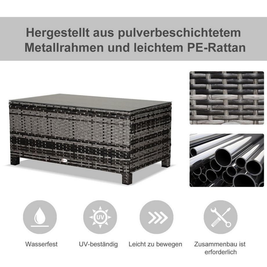 Northio Garten Beistelltisch Couchtisch Gartentisch Balkontisch Polyrattan Grau 85 X 50 X 39 Cm  
