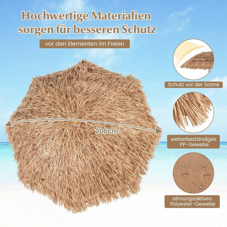 Northio Ombrellone da spiaggia in stile hawaiano con supporto pieghevole, manopola inclinabile e borsa per il trasporto. Ombrello Tiki  
