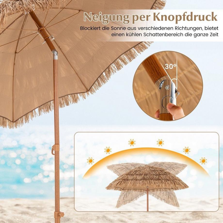 Northio Ombrellone da spiaggia in stile hawaiano con supporto pieghevole, manopola inclinabile e borsa per il trasporto. Ombrello Tiki  