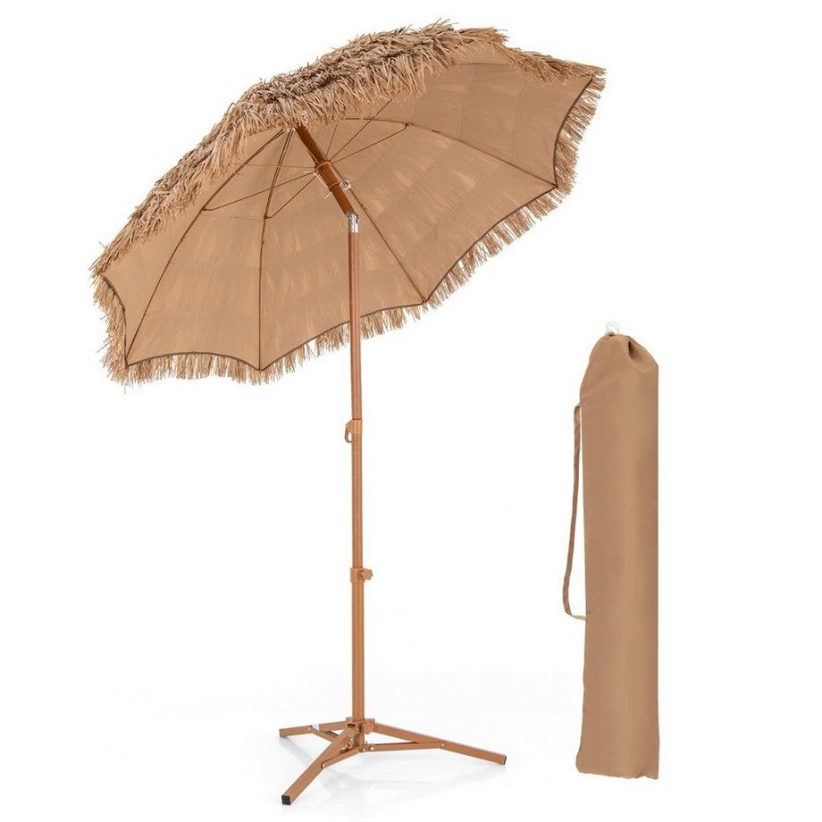 Ombrellone da spiaggia in stile hawaiano con supporto pieghevole, manopola inclinabile e borsa per il trasporto. Ombrello Tiki