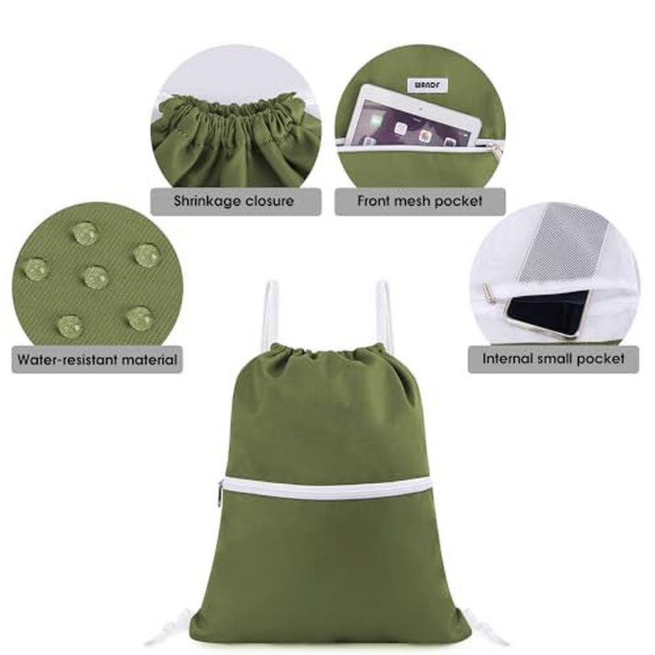 Only-bags.store Borsa da palestra con coulisse con tasca esterna e interna  