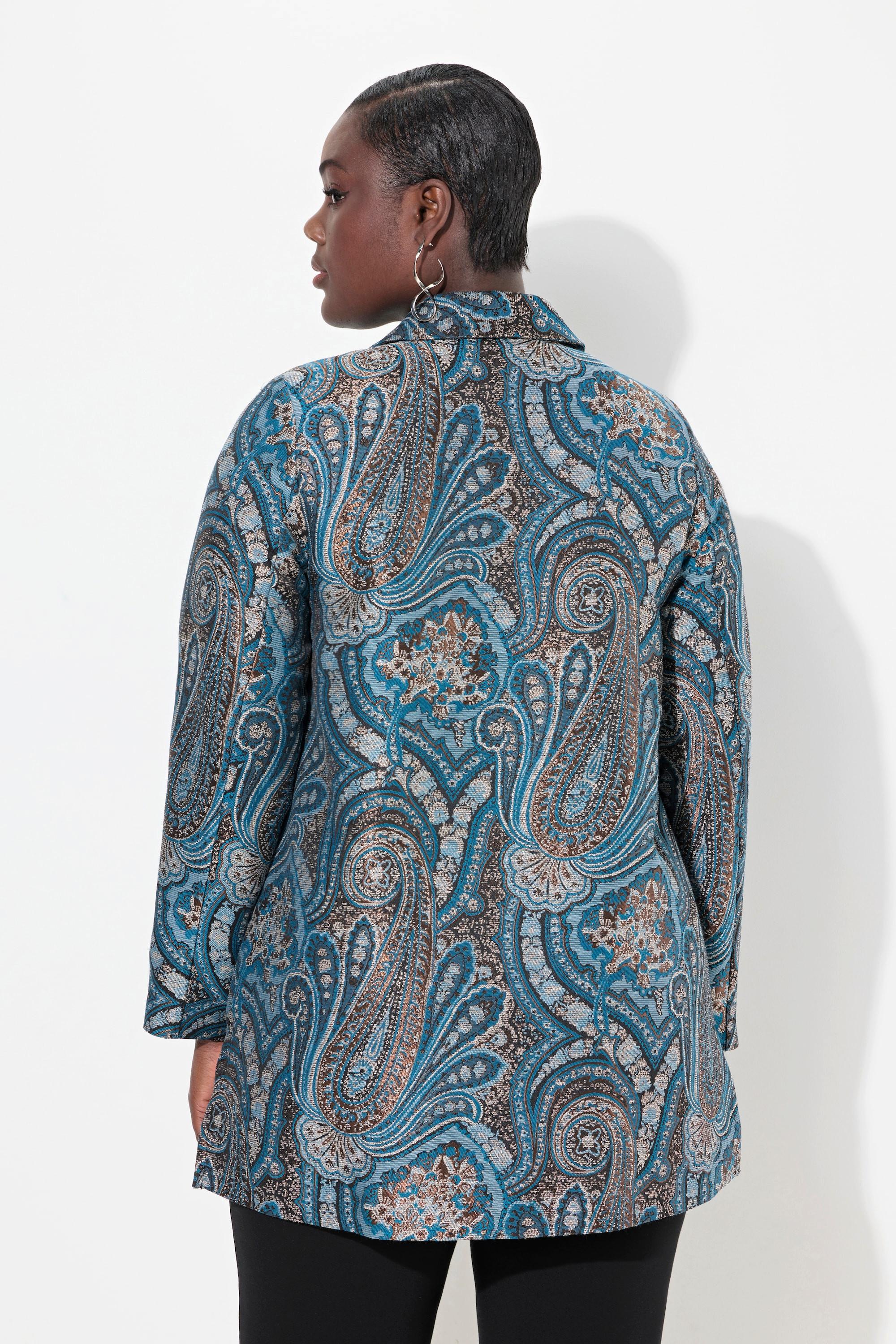 Ulla Popken Jacquard Jacke Metallic Effekt Hemdkragen  