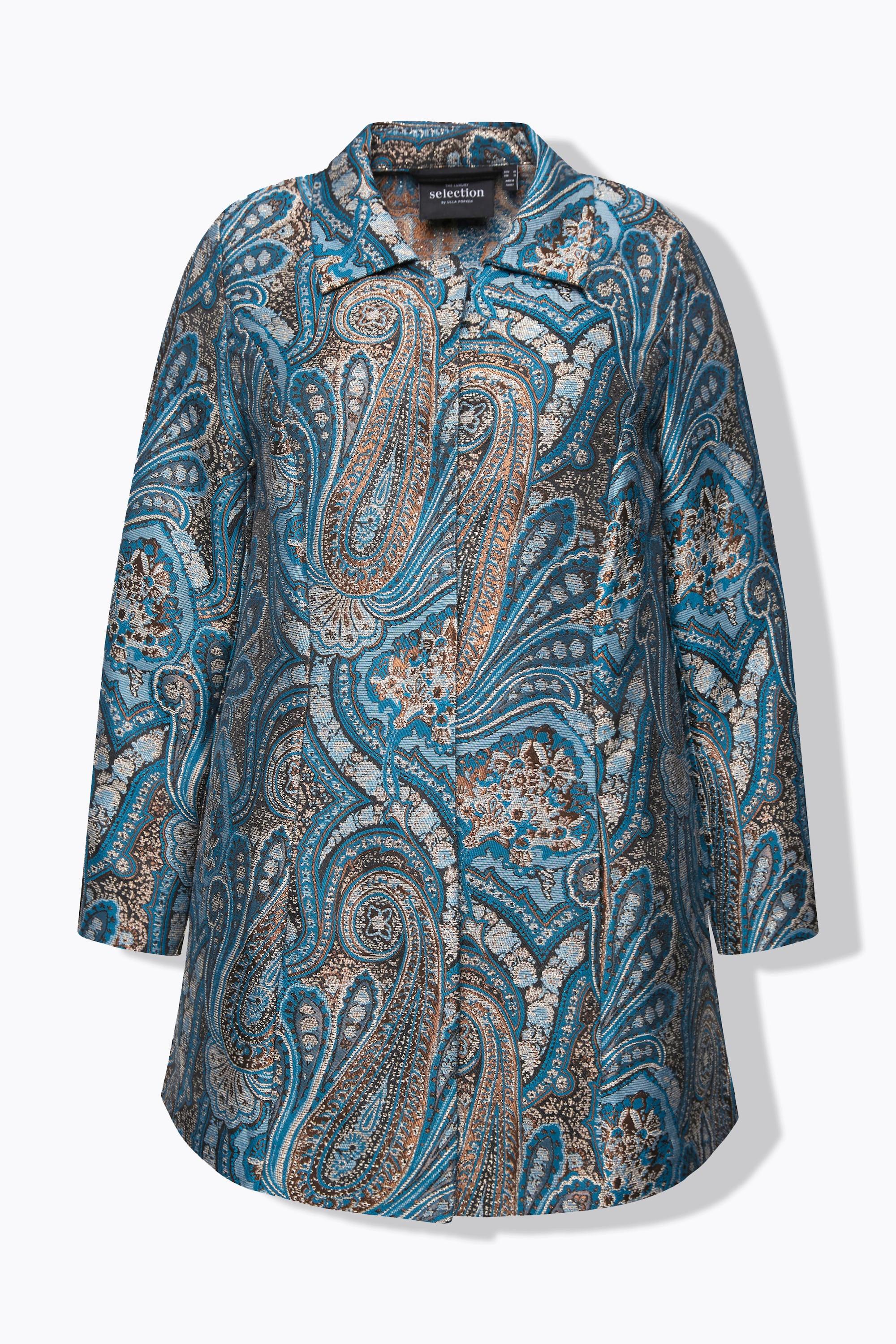 Ulla Popken Jacquard Jacke Metallic Effekt Hemdkragen  