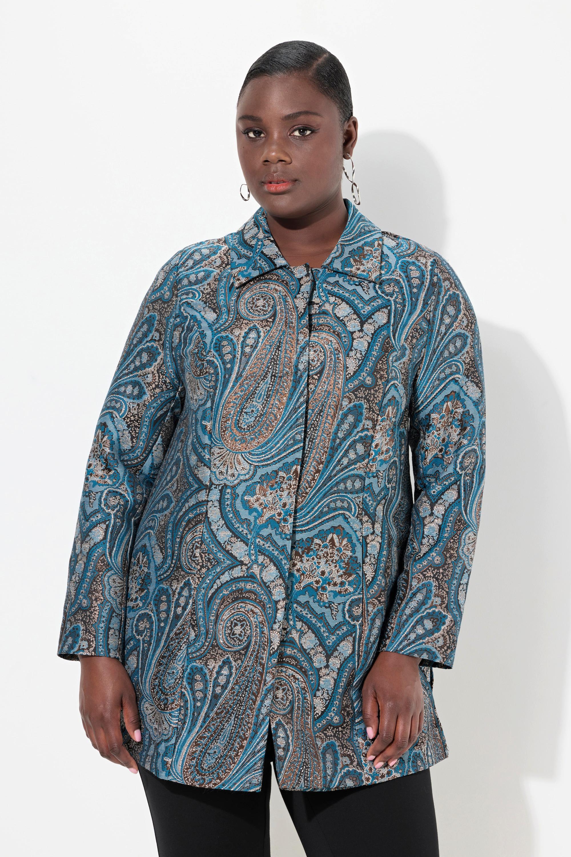 Ulla Popken Jacquard Jacke Metallic Effekt Hemdkragen  