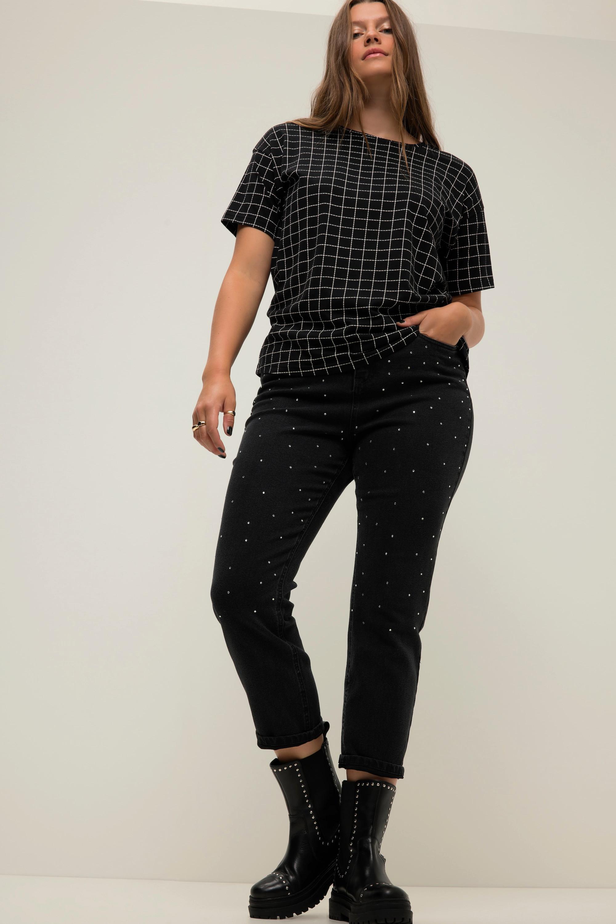 Studio Untold  Mom-Jeans, Wide Legs, Strass-Steine, 5-Pocket, Zippfly 