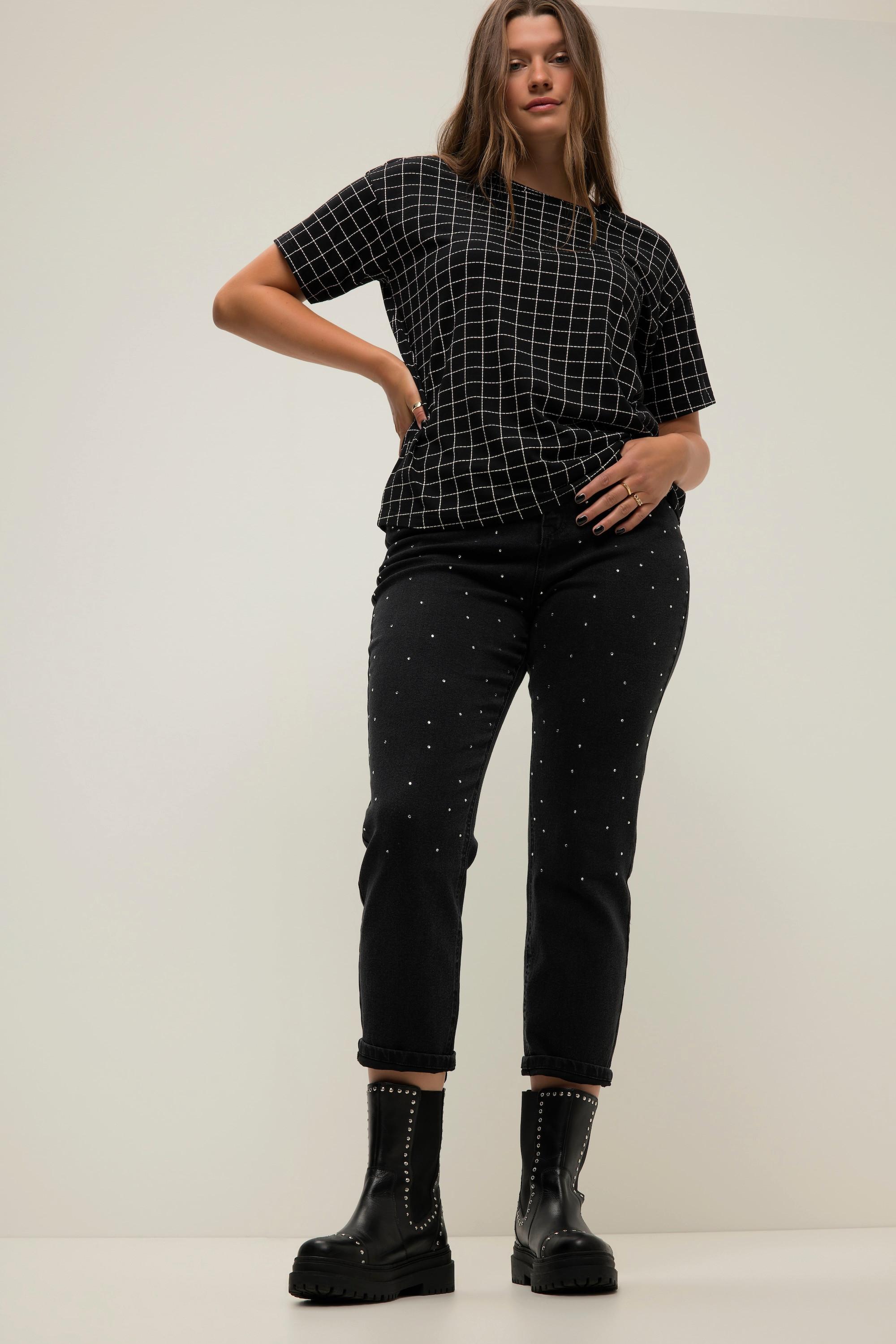 Studio Untold  Mom-Jeans, Wide Legs, Strass-Steine, 5-Pocket, Zippfly 