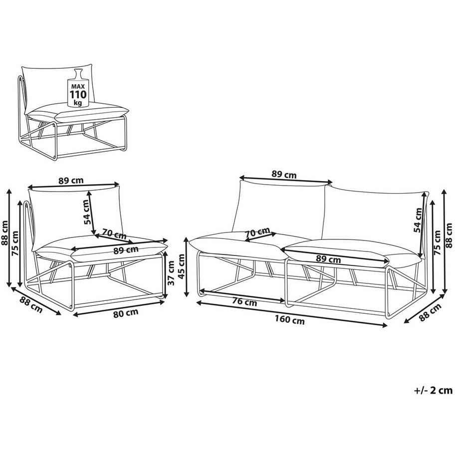 Beliani Set lounge pour jardin en Acier  PICO  