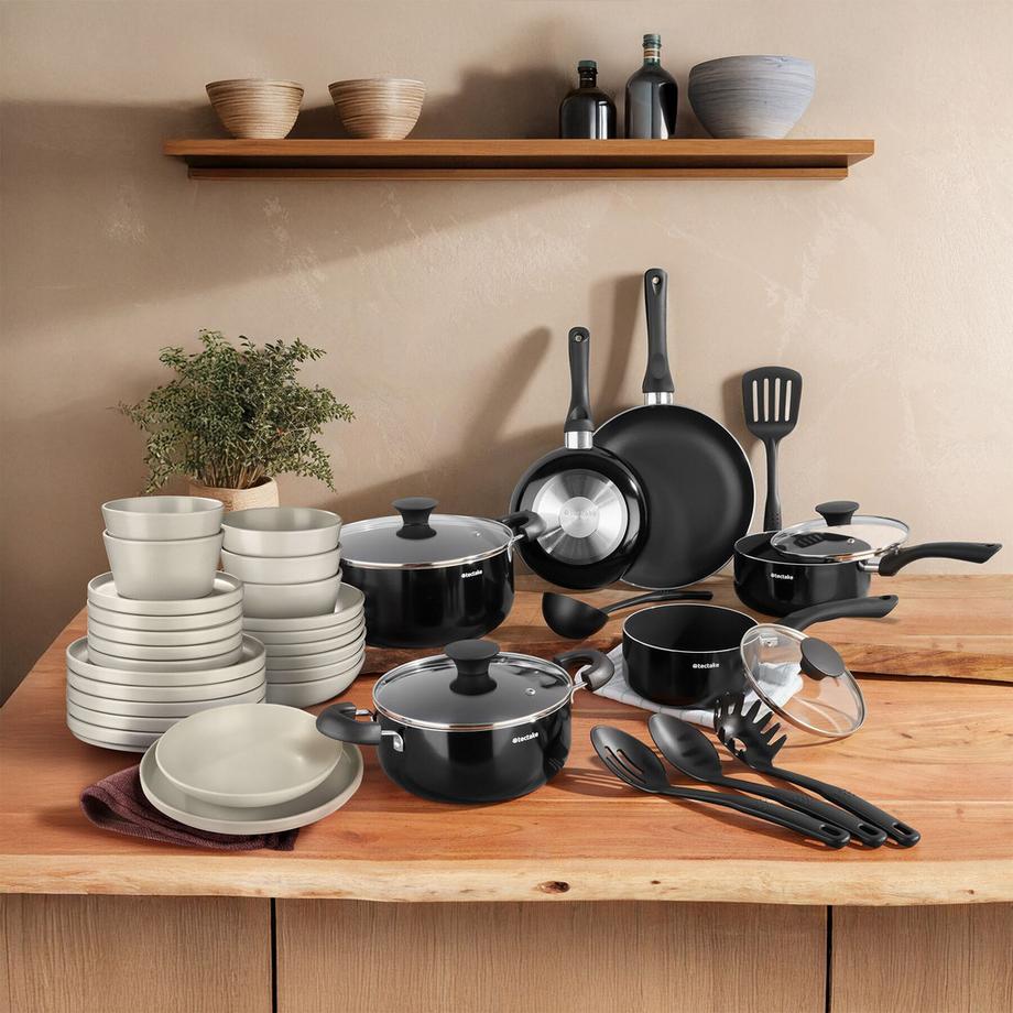 Tectake Set iniziale da cucina Una/Varese Set di stoviglie in terracolta, con smaltatura 39 pezzi  