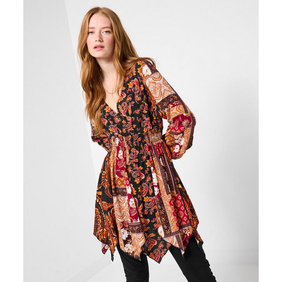 Tunikakleid mit Herbstlaubmuster