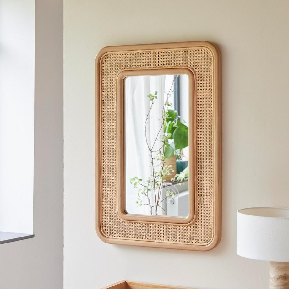 Tikamoon Miroir en teck massif et Cannage Côme  