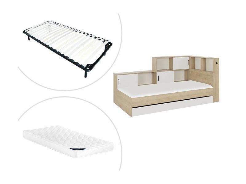 Vente-unique Lit avec rangements tiroir  naturel + sommier + matelas ARMAND  