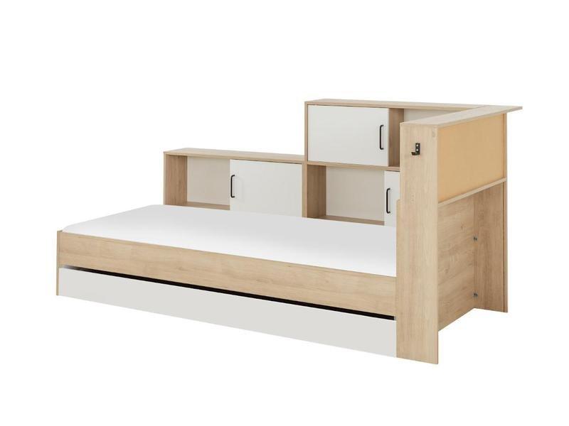 Vente-unique Lit avec rangements tiroir  naturel + sommier + matelas ARMAND  