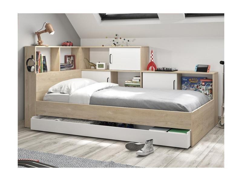 Vente-unique Lit avec rangements tiroir  naturel + sommier + matelas ARMAND  