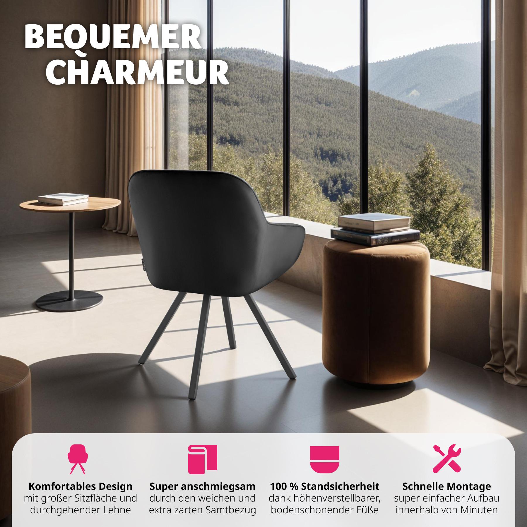 Tectake Chaise pivotante avec accoudoirs Snug en velours, rembourrée  