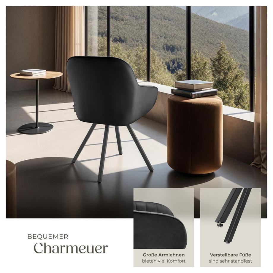 Tectake Sedia girevole con braccioli Snug  imbottito, in effetto velluto  