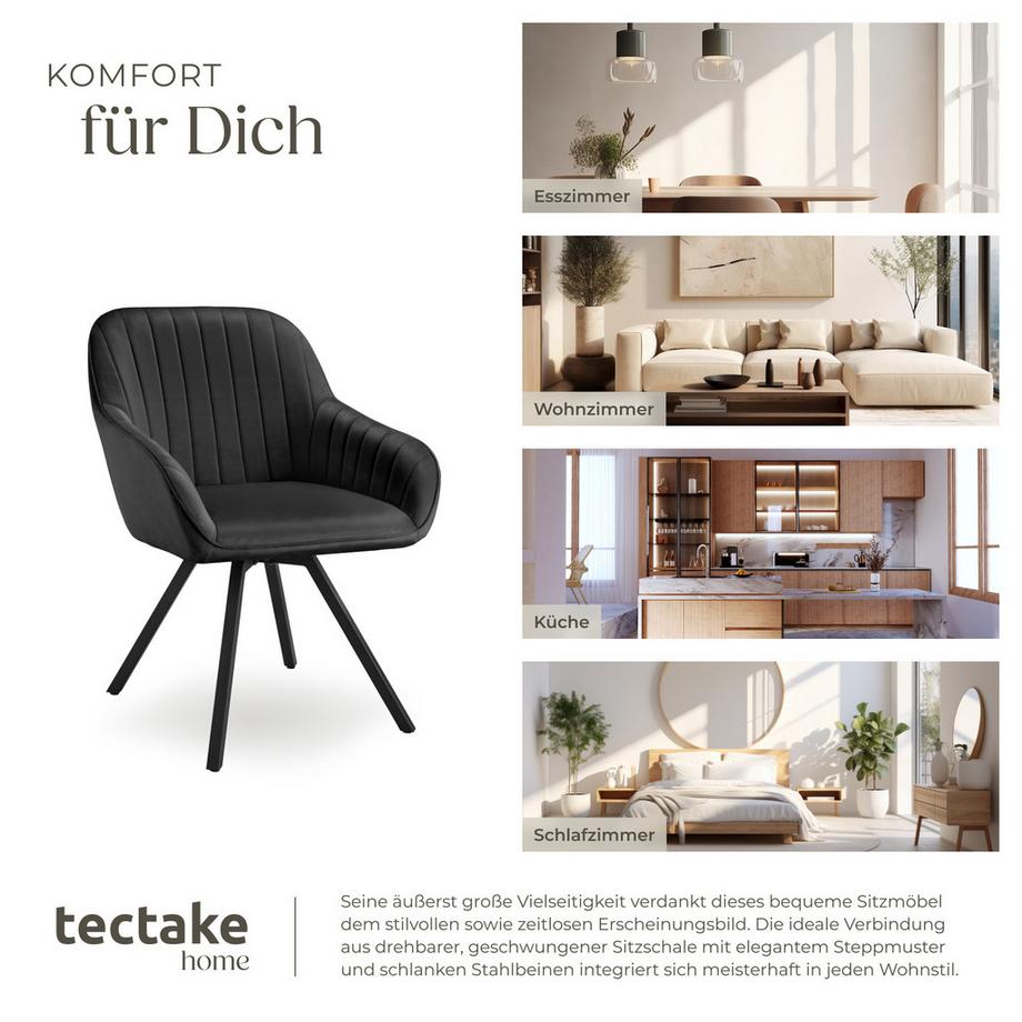 Tectake Sedia girevole con braccioli Snug  imbottito, in effetto velluto  