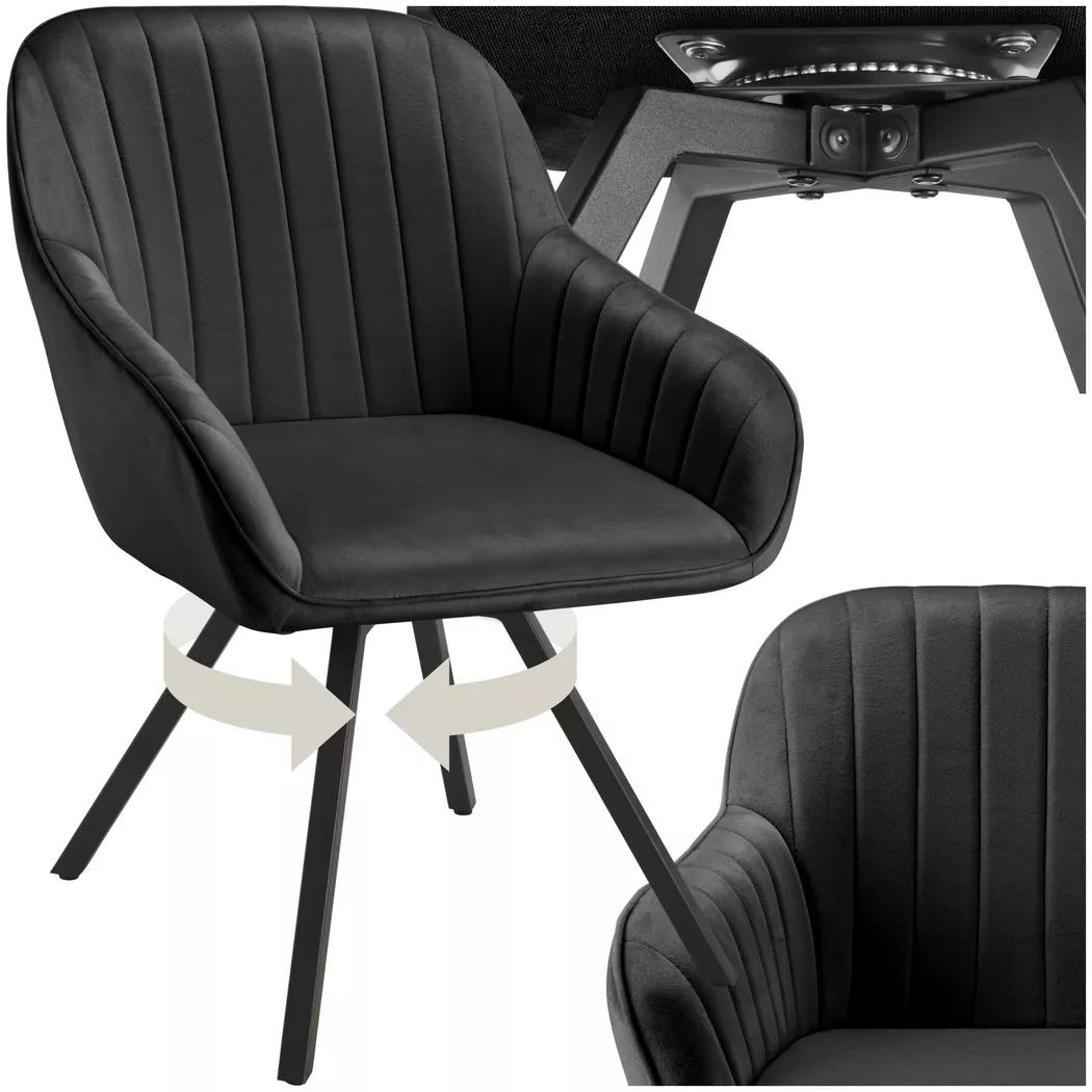Tectake - Chaise pivotante à 360° avec accoudoirs en velours rembourrée noir