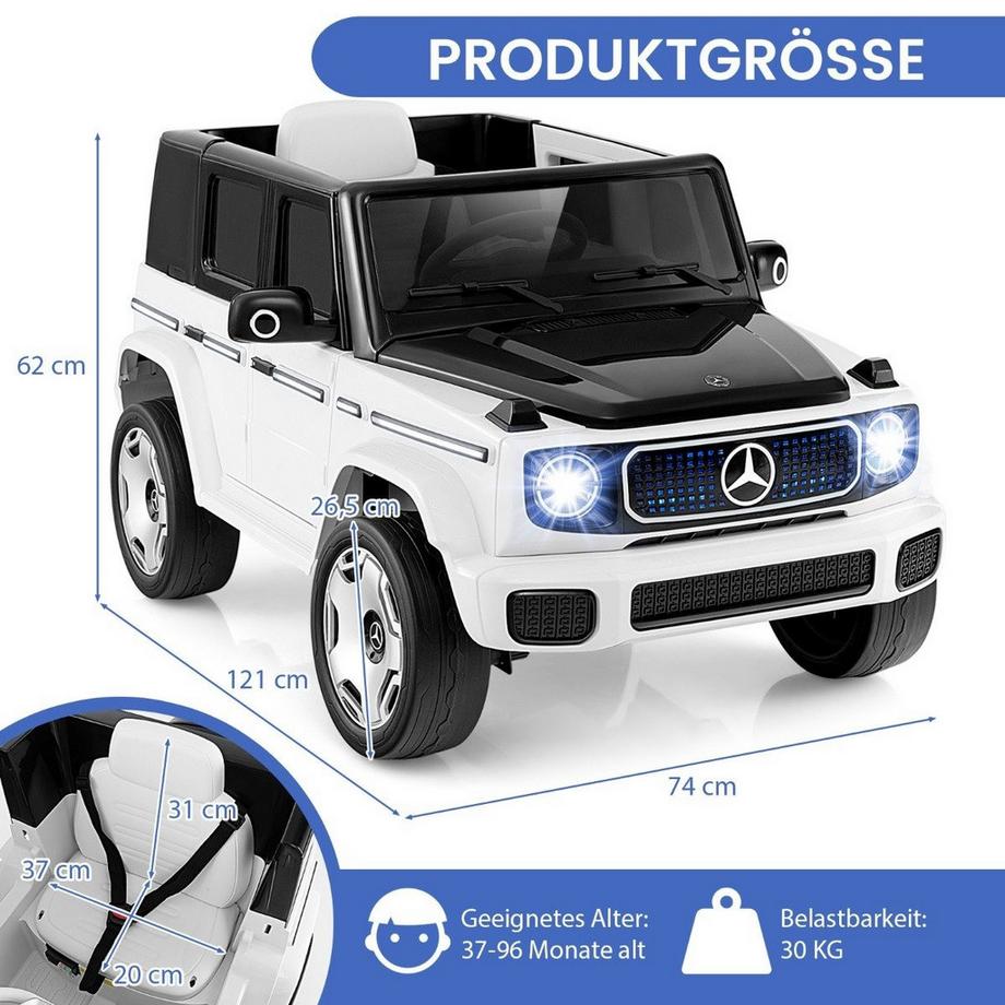 Northix  Voiture électrique Mercedes-Benz pour enfants avec télécommande 2,4 G et amplificateur. Phare 12V véhicule électrique blanc 