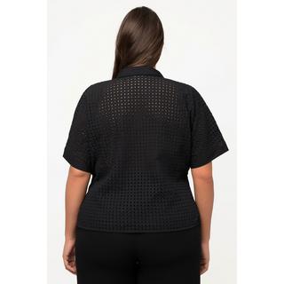 Ulla Popken  Blusa corta con ricami, collo da camicia e mezze maniche 