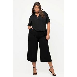 Ulla Popken  Blusa corta con ricami, collo da camicia e mezze maniche 