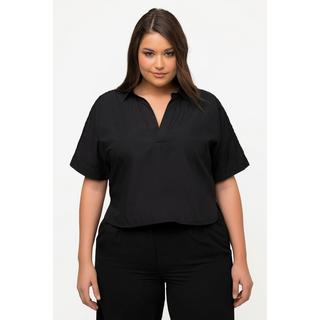 Ulla Popken  Blusa corta con ricami, collo da camicia e mezze maniche 