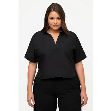 Blusa corta con ricami, collo da camicia e mezze maniche