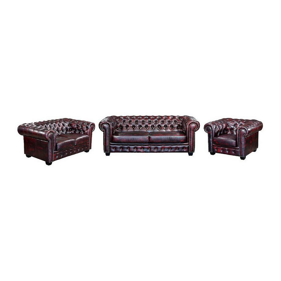 LINEA SOFA Chesterfield Garnitur 3+2+1 Büffelleder braun BRENTON  
