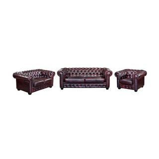 LINEA SOFA Chesterfield Garnitur 3+2+1 Büffelleder braun BRENTON  