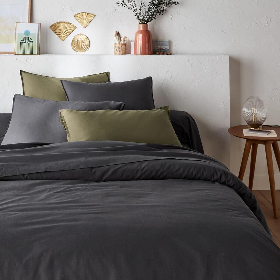 Housse de couette unie en coton lavé