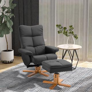 Northio Chaise De Relaxation Avec Tabouret Chaise Tv Avec Fonction Inclinable, Rotatif À 360°, Pu, ​​Structure En Bois, Noir, 80X86X99Cm  