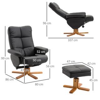 Northio Relaxsessel Mit Hocker Fernsehsessel Mit Liegefunktion, 360° Drehbar, Pu, Holzgestell, Schwarz, 80X86X99Cm  