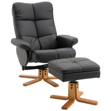 Relaxsessel Mit Hocker Fernsehsessel Mit Liegefunktion, 360° Drehbar, Pu, Holzgestell, Schwarz, 80X86X99Cm