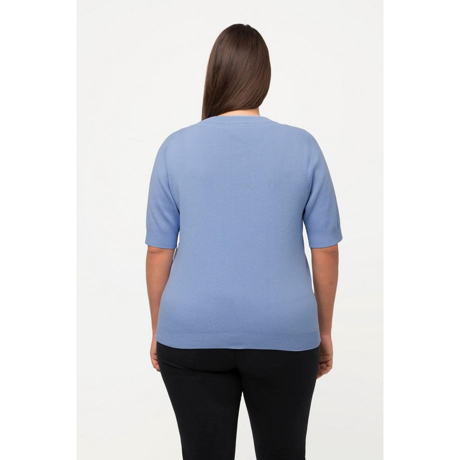 Ulla Popken Pull Fines Côtes Col Rond Manches Courtes Coton Bio  