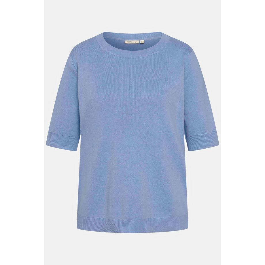 Ulla Popken Pull Fines Côtes Col Rond Manches Courtes Coton Bio  