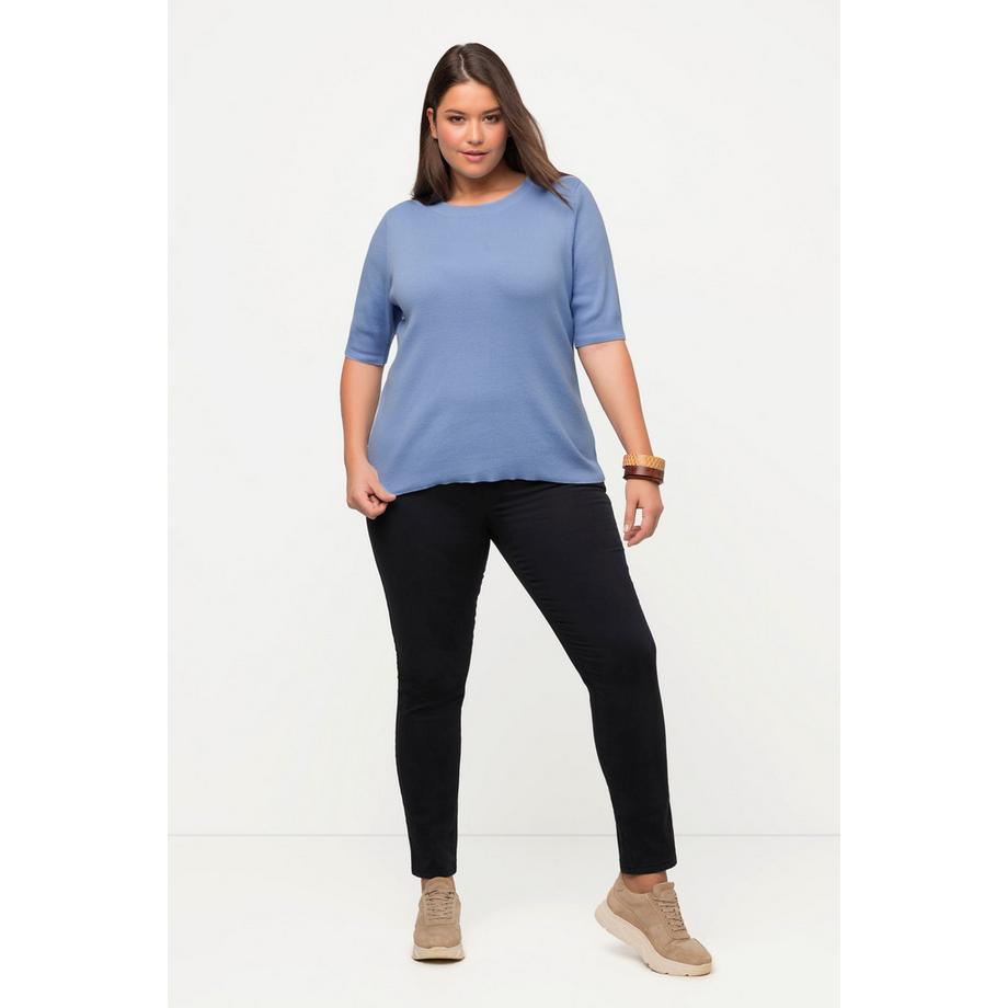 Ulla Popken Pull Fines Côtes Col Rond Manches Courtes Coton Bio  