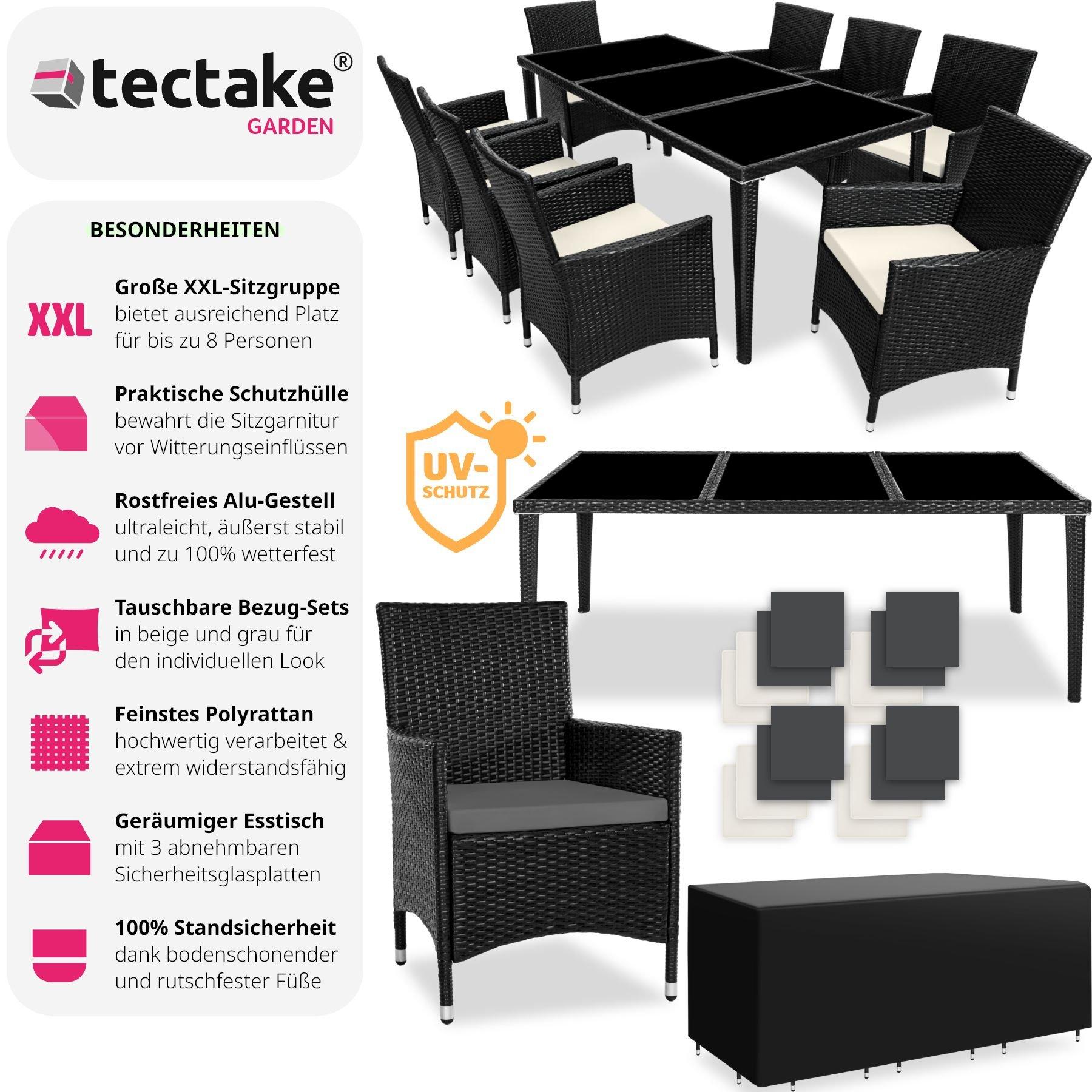 Tectake Aluminium Rattan Sitzgruppe Menorca 8+1 mit Schutzhülle  