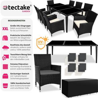 Tectake Set in rattan Monaco 8 sedie e 1 tavolo in alluminio, coperture protettive  