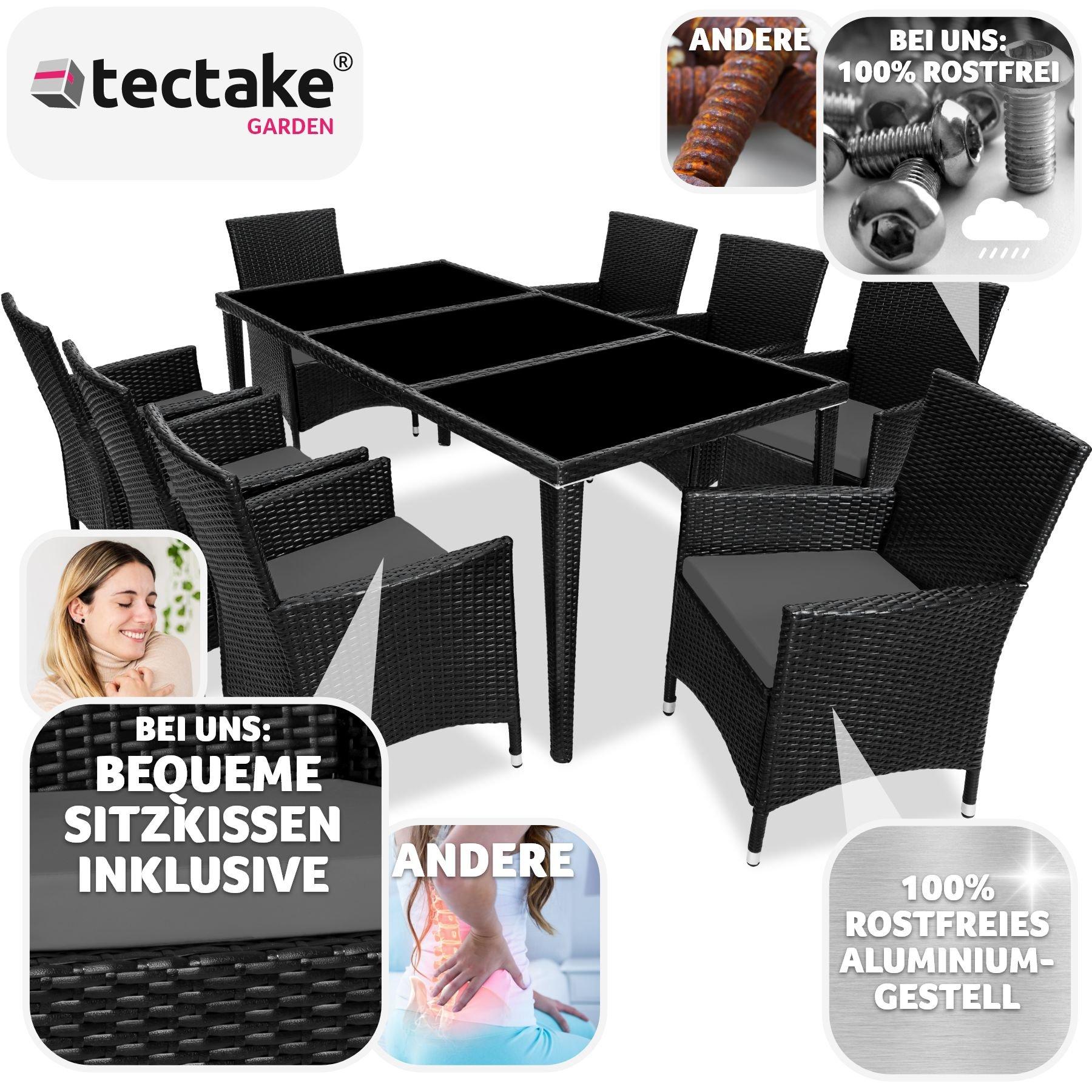 Tectake Aluminium Rattan Sitzgruppe Monaco 8+1 mit Schutzhülle  