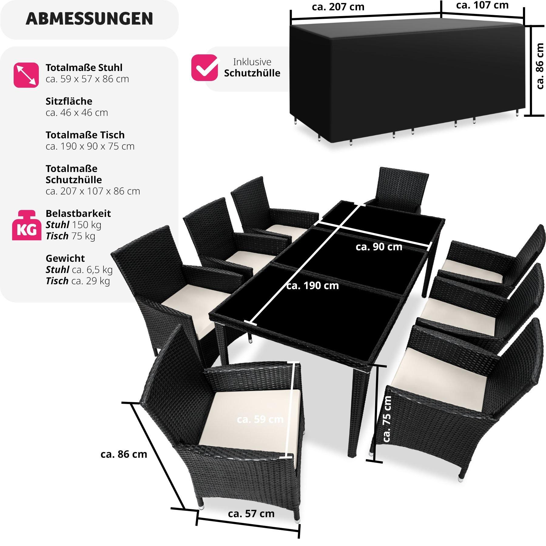 Tectake Aluminium Rattan Sitzgruppe Menorca 8+1 mit Schutzhülle  