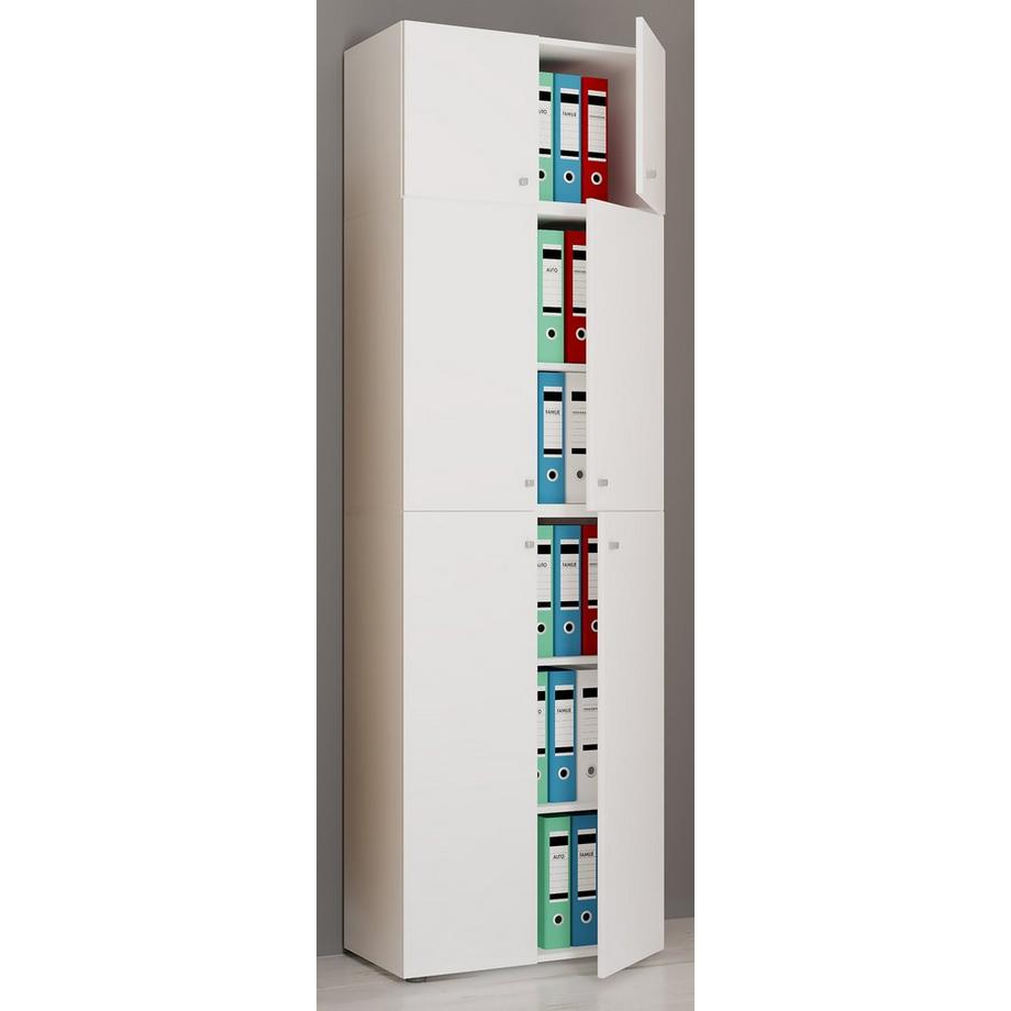 VCM XXL Büroschrank mit 5 Fächern und einem Aufsatz | moderner Aktenschrank mit Drehtüren | Maße ca. H. 223 x B. 70 x T. 39 cm – Lona 5-Fach  