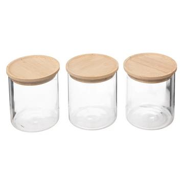 Set di barattoli in vetro con coperchio in legno - Confezione da 3 pezzi