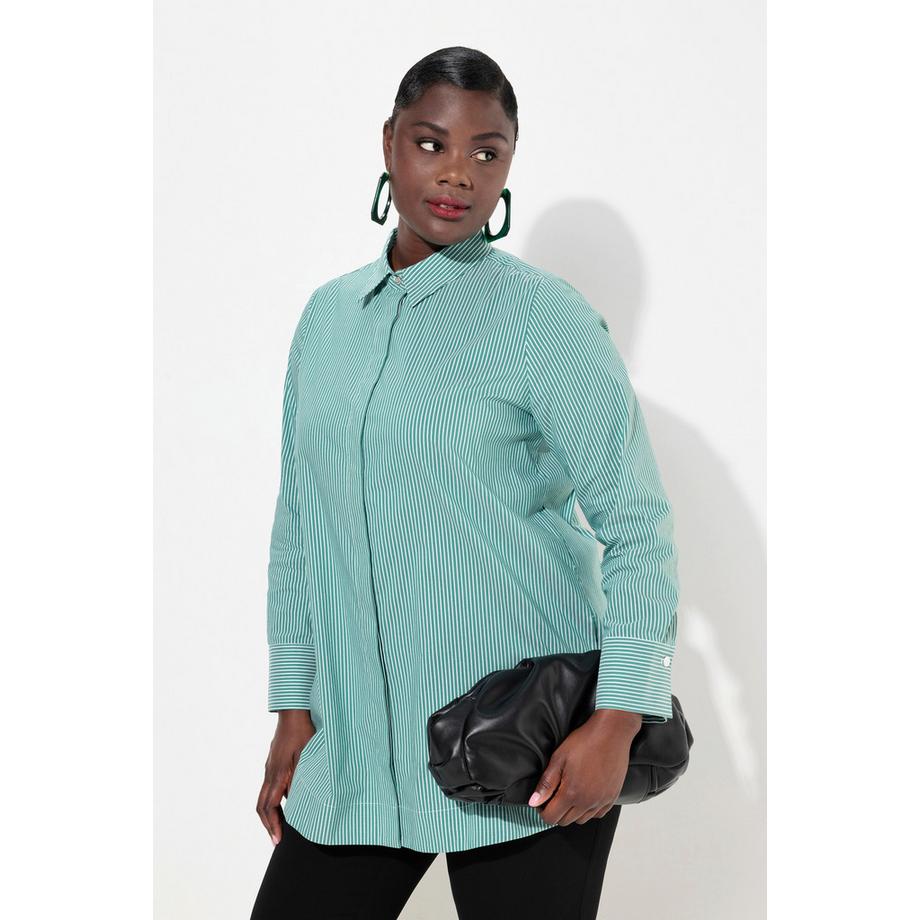 Ulla Popken Chemisier à rayures Col chemise Manches longues  